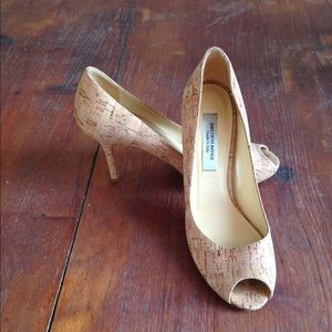 Saks Fifth Avenue cork peep toe pump